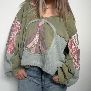 POL Green and Pink Patchwork Sweatshirt